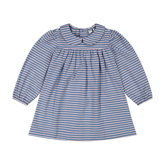 Ginny Girls Peter Pan Collar Dress Blue Pink  Stripe