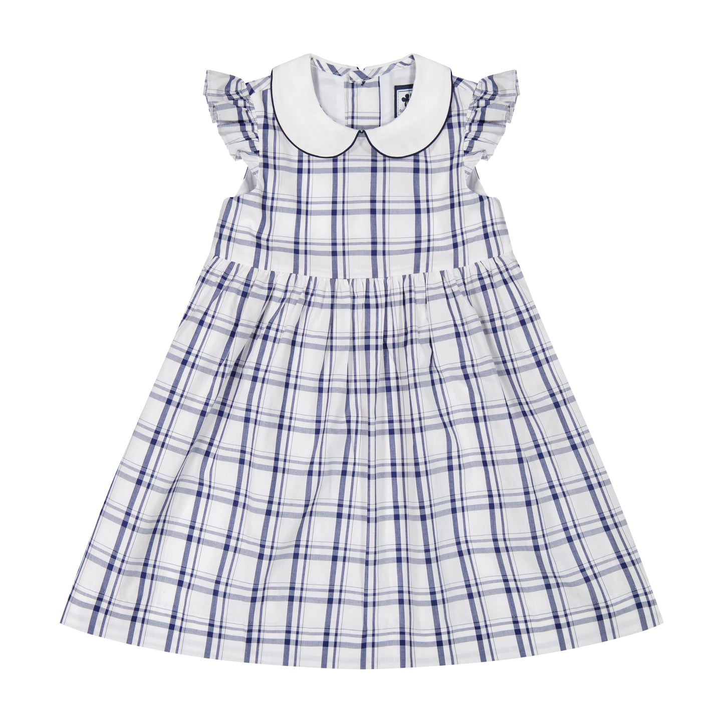 Riley Girls Flutter Sleeve Dress Navy Plaid