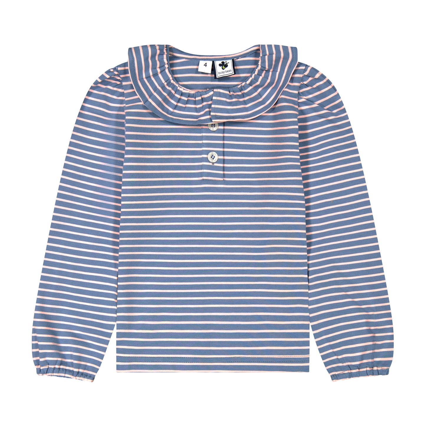 Eliza Girls Ruffle Knit Long Sleeve Polo Blue Pink Stripe