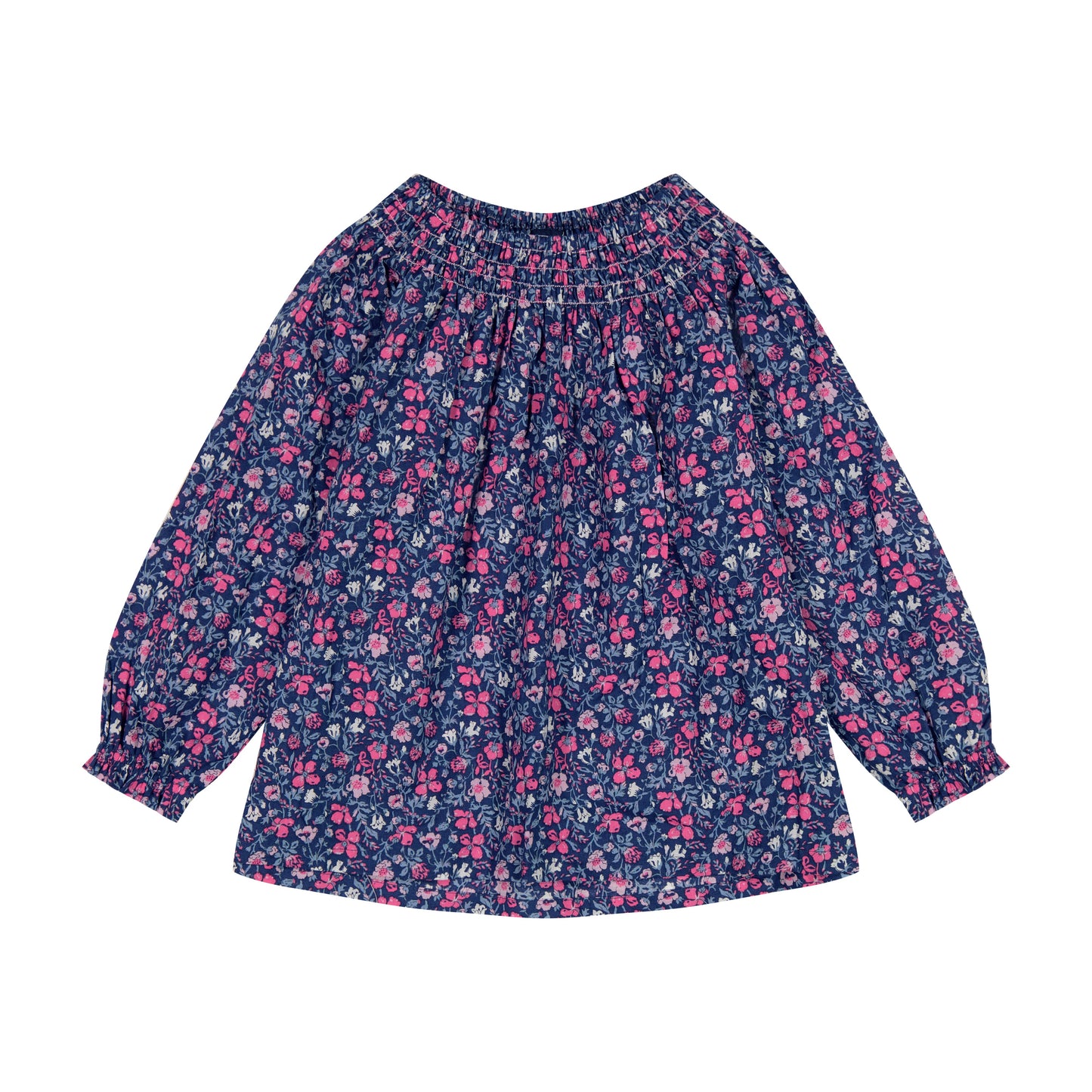 Georgina Girls Smocked Top Pink Navy Floral