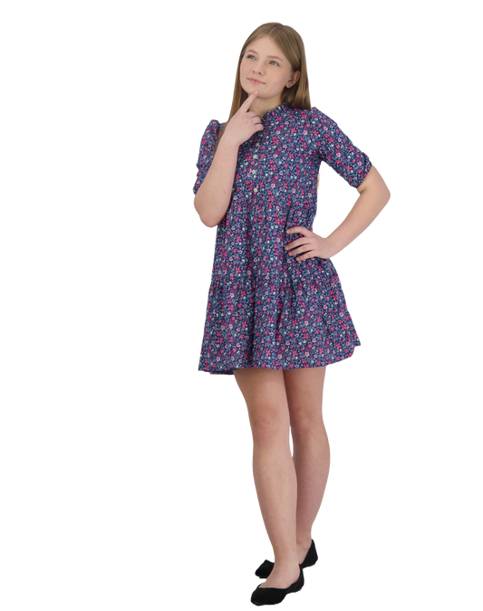 Heather Popover Dress Pink Navy Floral