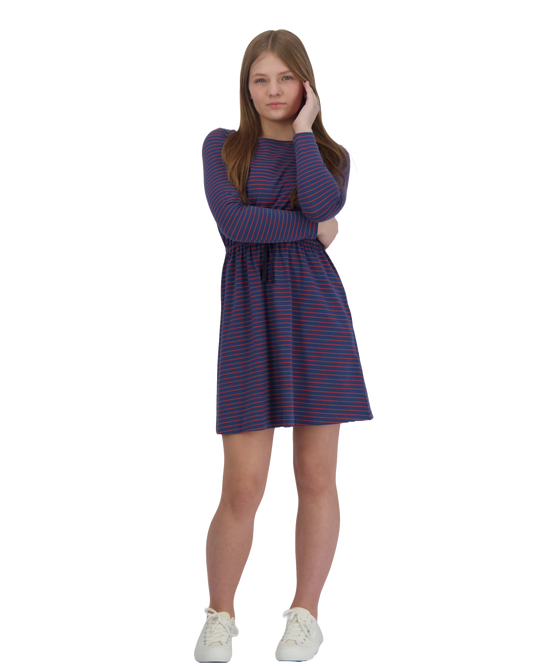 Lila Drawstring Dress Navy Red Ministripe