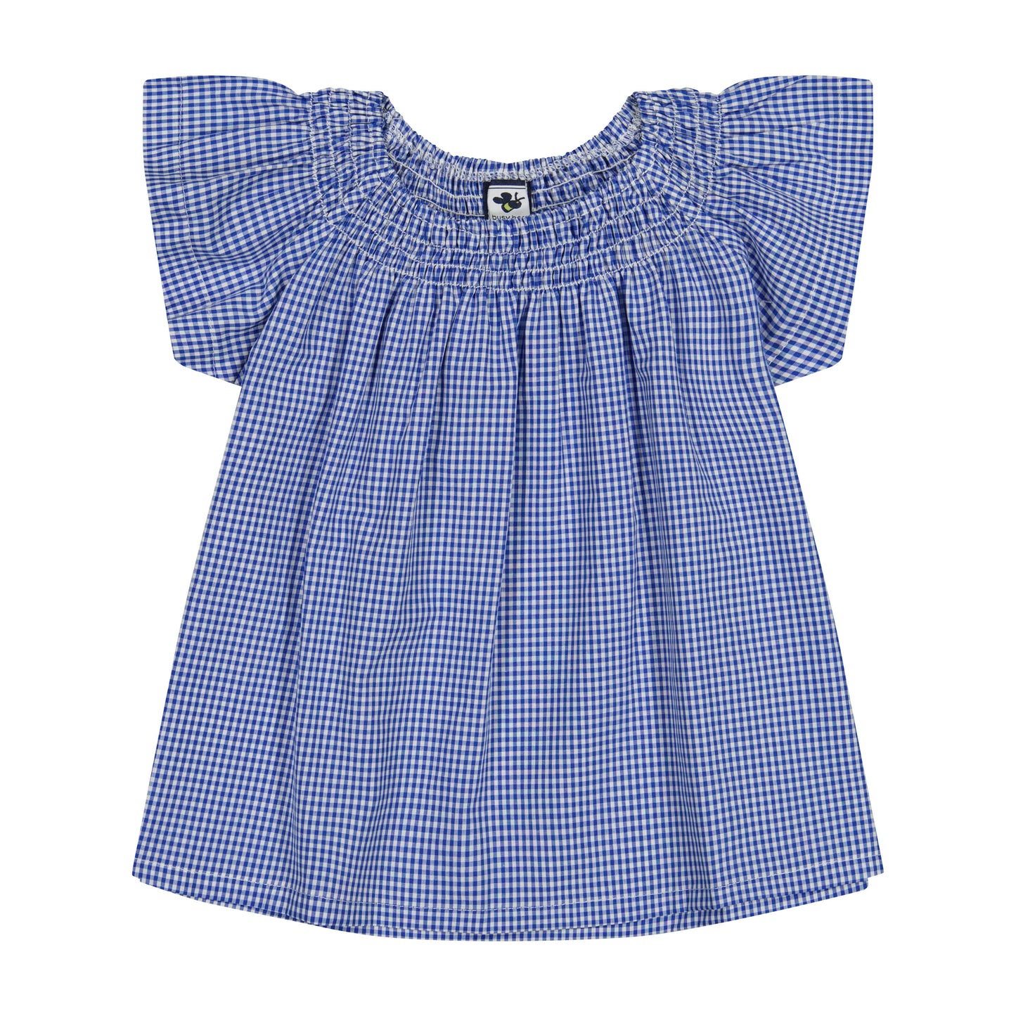 Molly Smocked Flutter Sleeve Top Blue Mini Check