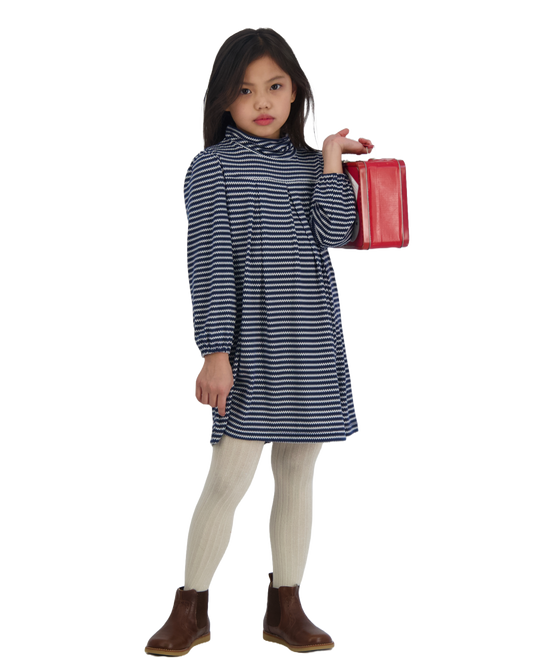 Suzy Girls Turtleneck Dress Navy Zigzag