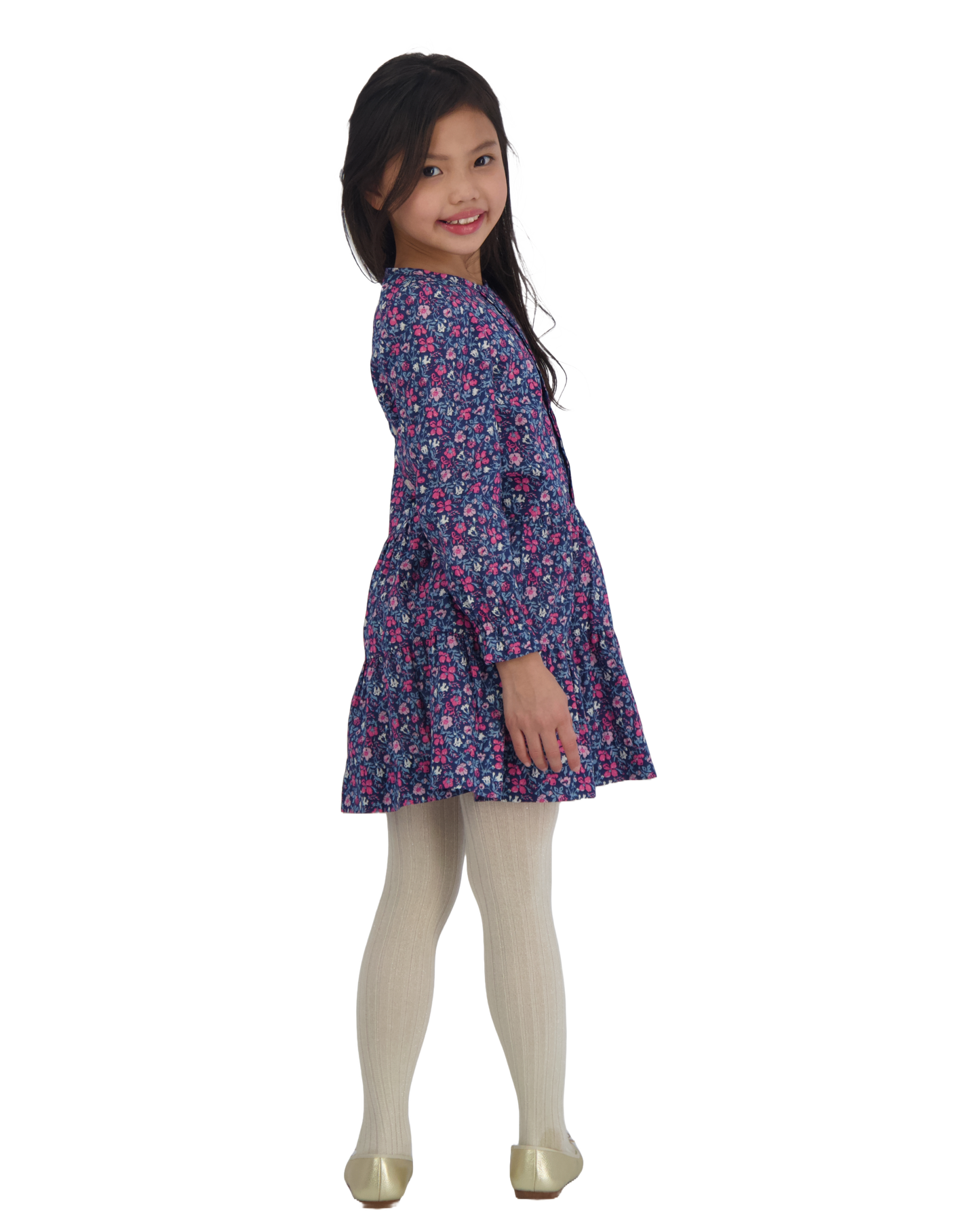 Poppy Girls Dropwaist Dress Ditsy Pink Navy Floral