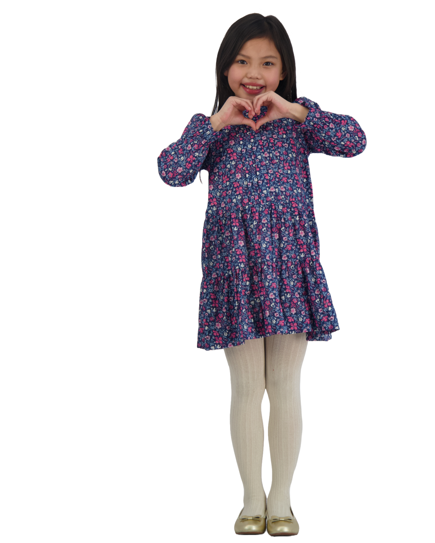 Poppy Girls Dropwaist Dress Ditsy Pink Navy Floral