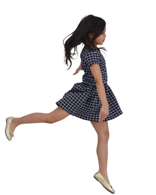 Palmer Girls Dropwaist Dress Navy Windowpane Check