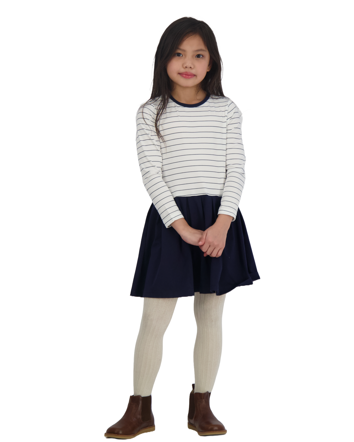 Francesca Girls Dropwaist Dress Navy Mini Stripe