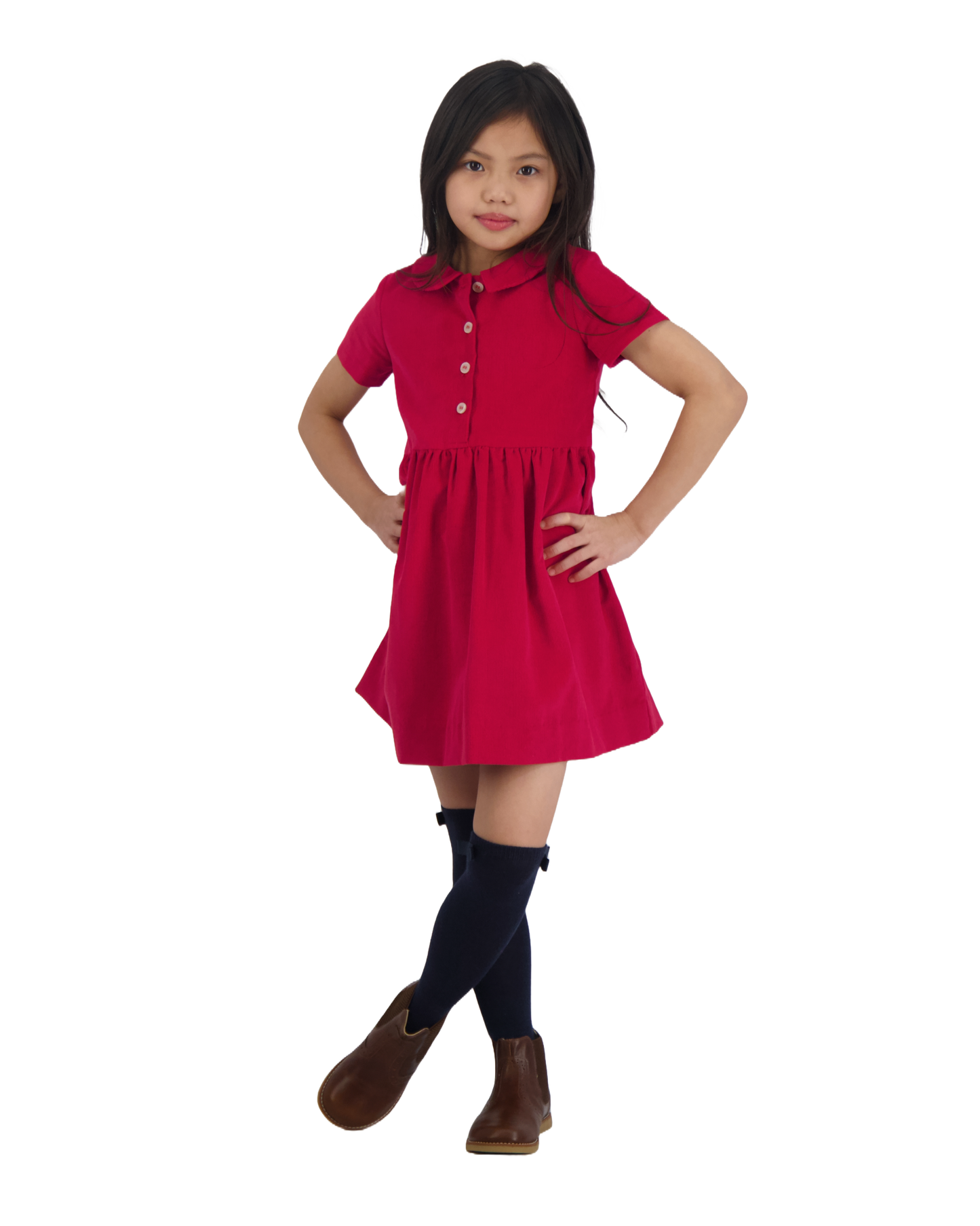 Charlotte Point Collar Dress Red Corduroy