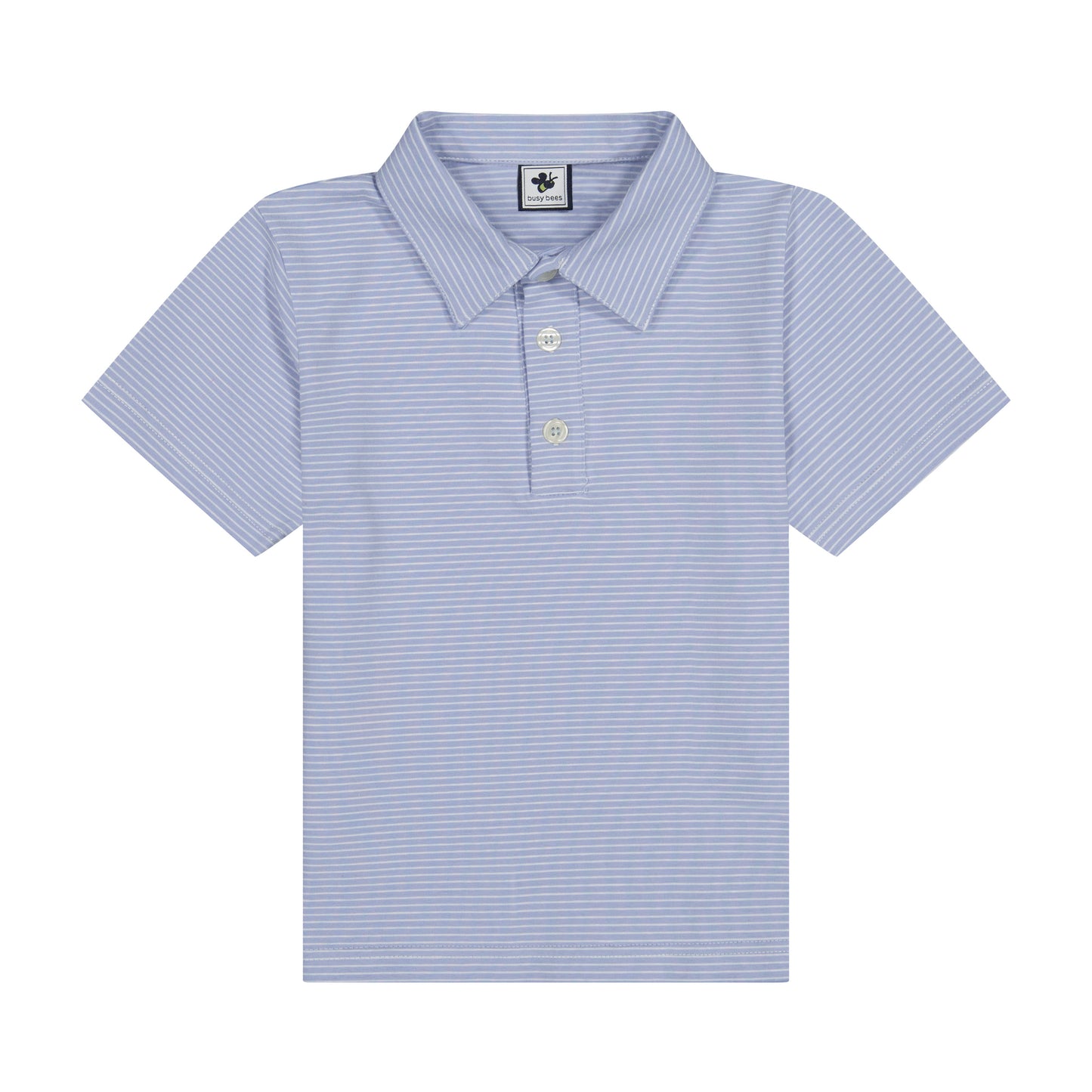 Busy Bees Polo Cornflower Blue Mini Stripe