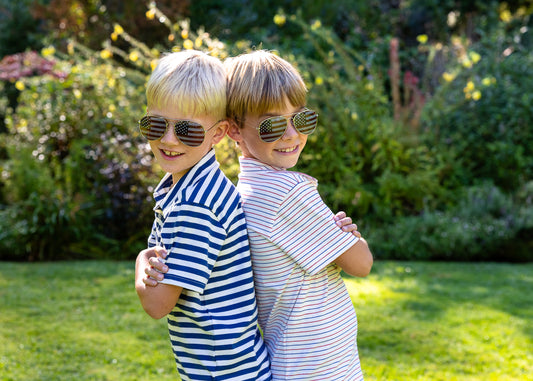 Boys Short Sleeve Polo Red White and Blue Stripe