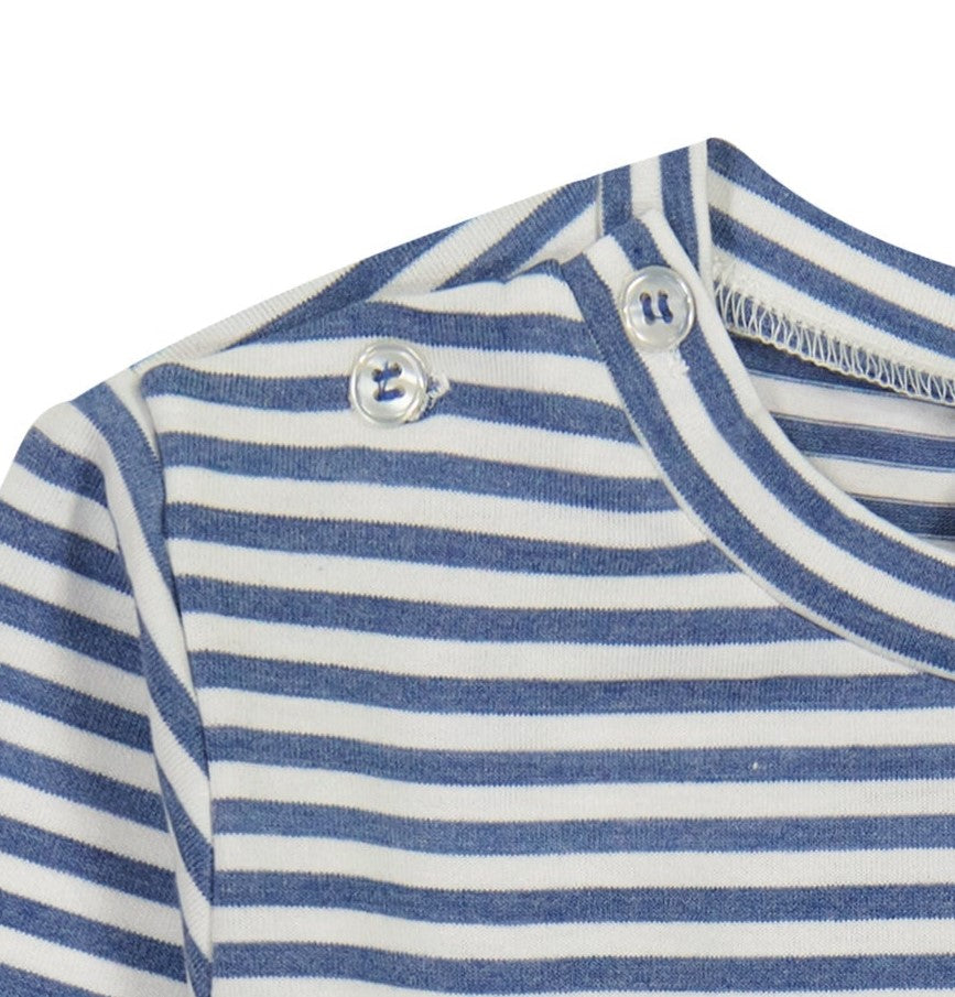 Henry Boys Button Shoulder Long Sleeve Tee Mini Blue Stripe