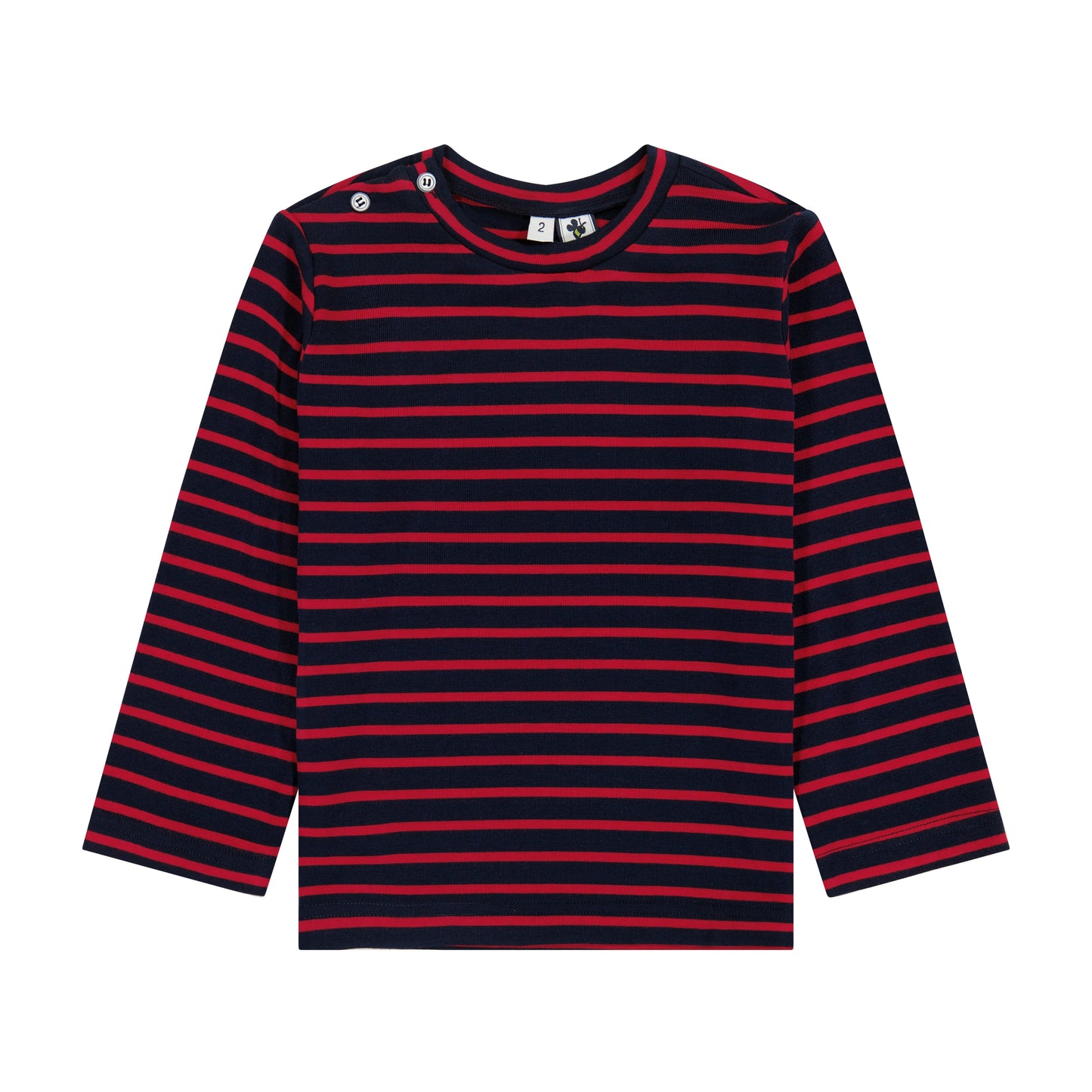 Henry Boys Button Shoulder Long Sleeve Tee Navy Red Stripe