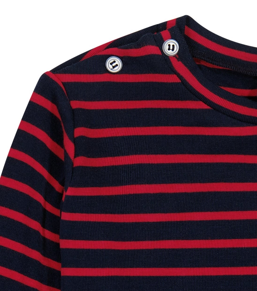 Henry Boys Button Shoulder Long Sleeve Tee Navy Red Stripe