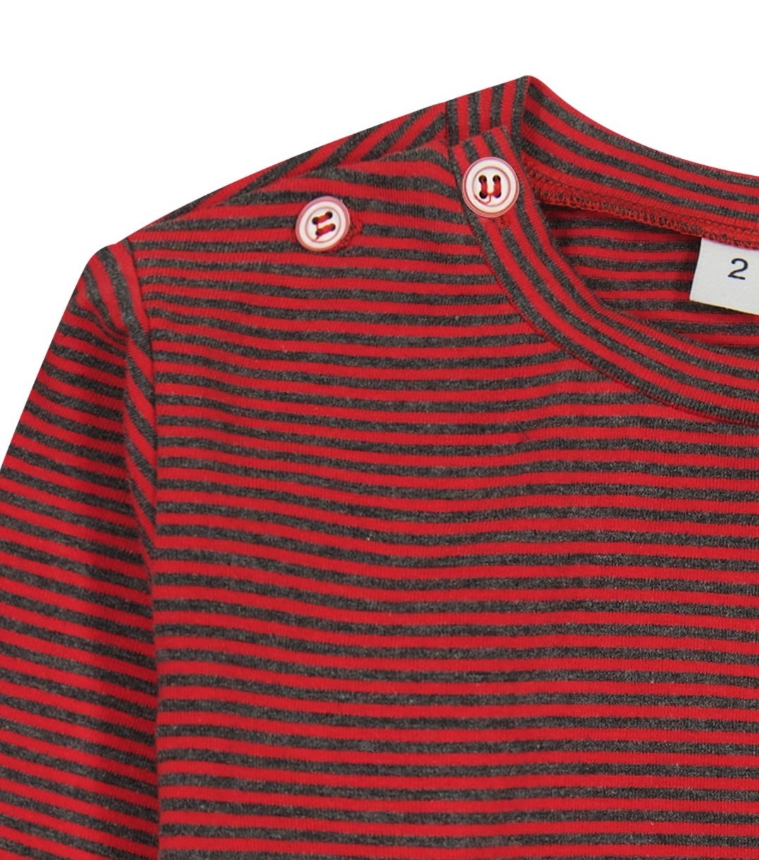 Henry Boys Button Shoulder Long Sleeve Tee Red Charcoal Stripe