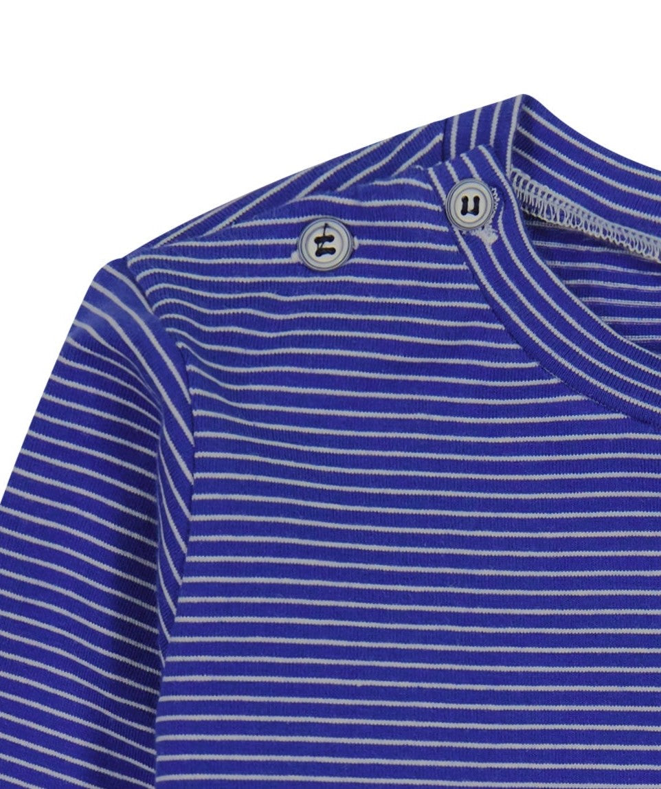 Henry Boys Button Shoulder Long Sleeve Tee Royal Blue Stripe