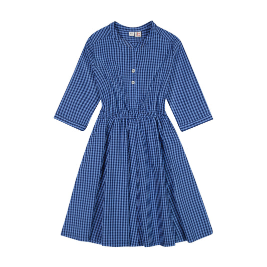 Gabriela Circle Skirt Dress Blue Navy Check