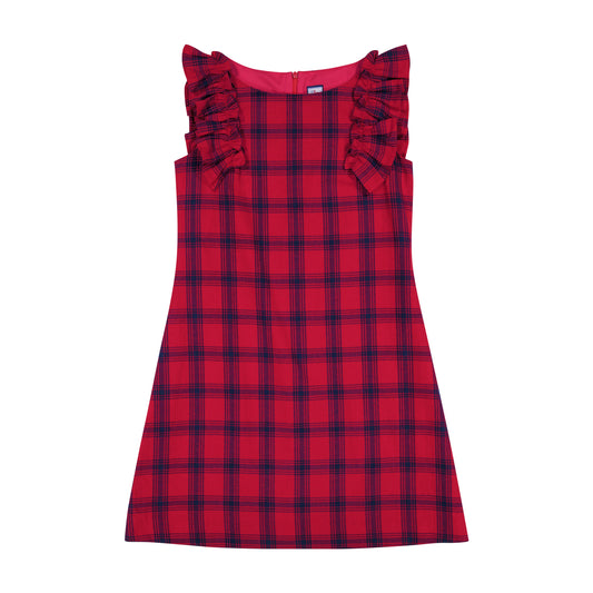 Grace Ruffle Sleeve Shift Dress Red Plaid