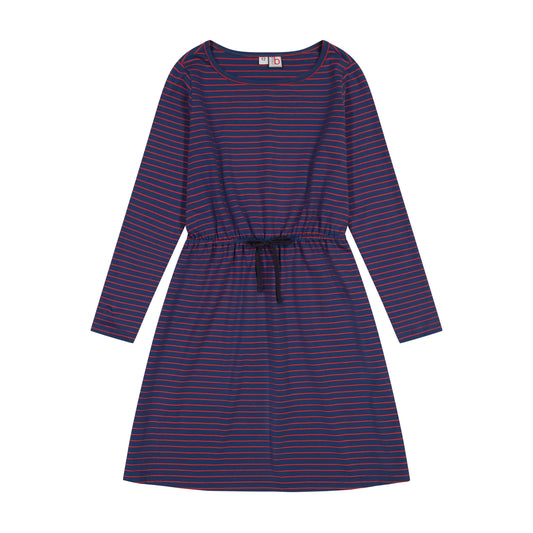 Lila Drawstring Dress Navy Red Ministripe