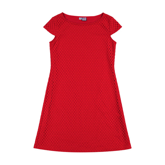 Sabrina Tween Cap Sleeve Dress Red Crochet