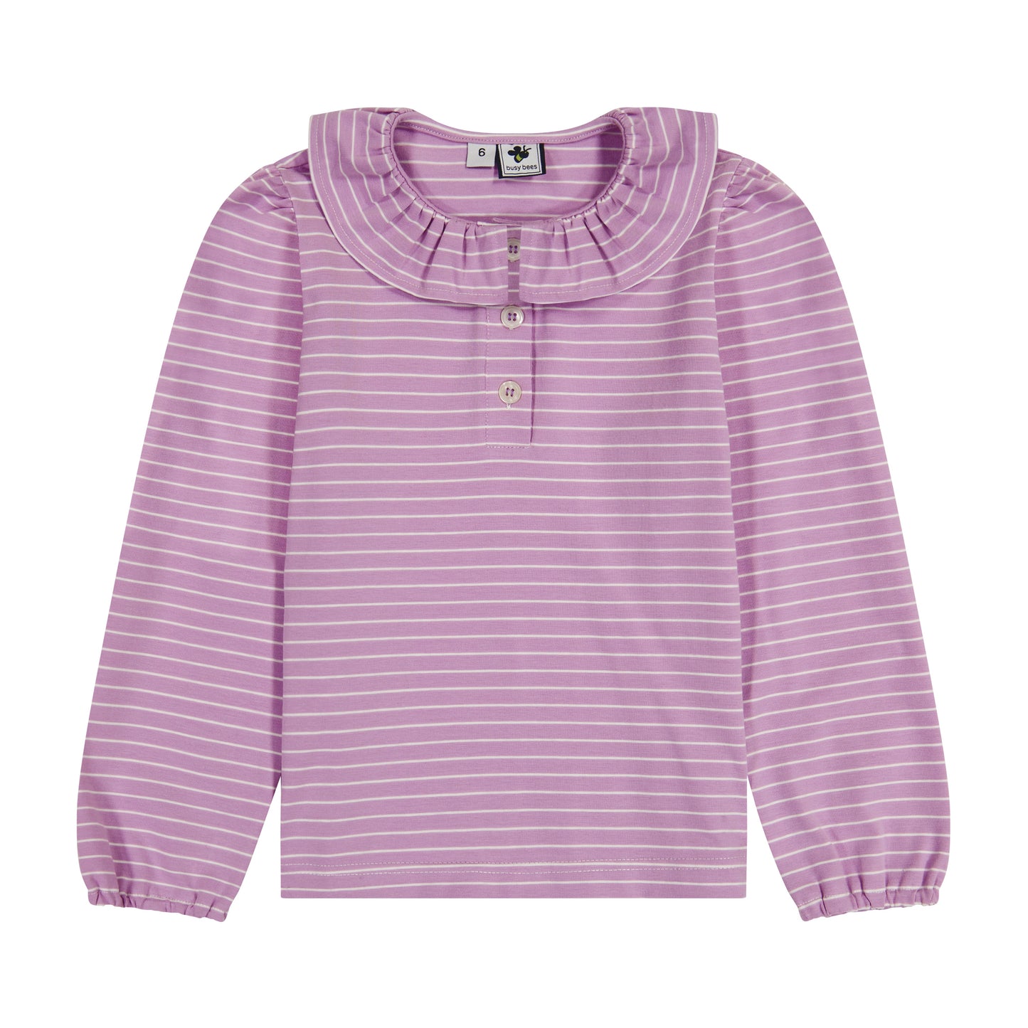 Eliza Girls Ruffle Knit Long Sleeve Polo Lavender Stripe