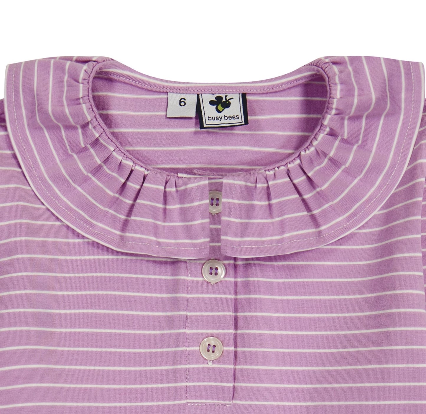 Eliza Girls Ruffle Knit Long Sleeve Polo Lavender Stripe