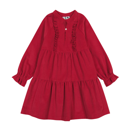 Isabelle Ruffle Front Dress Red Corduroy