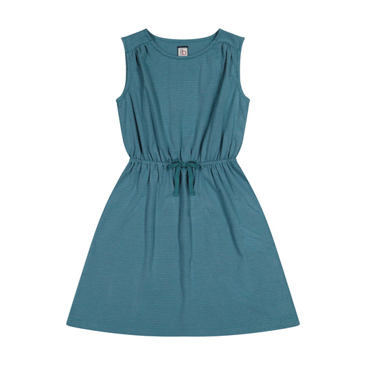 Lindsey Drawstring Dress Blue Green Stripe