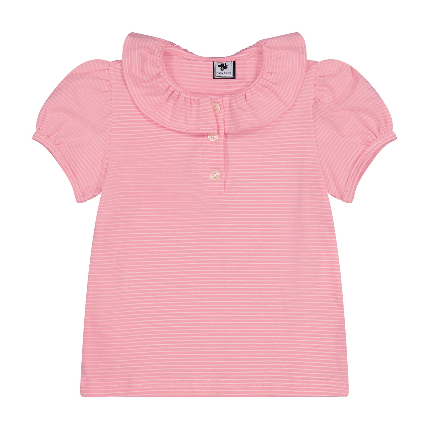 Eliza Ruffle Polo Pink Mini Stripe