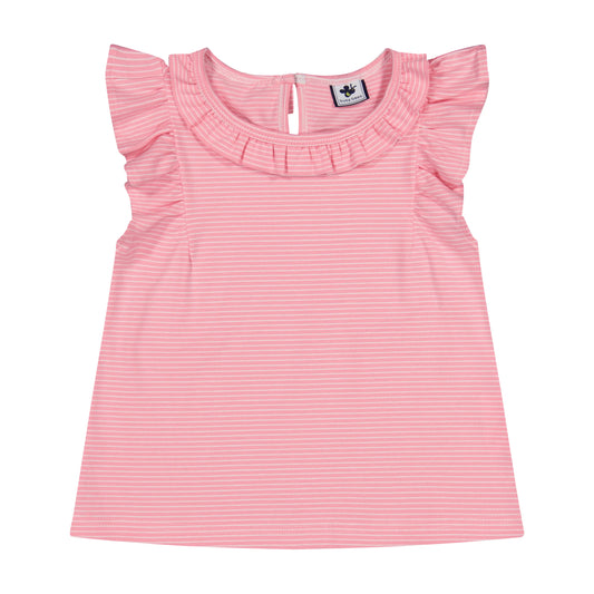 Colette Flutter Sleeve Top Pink Mini Stripe