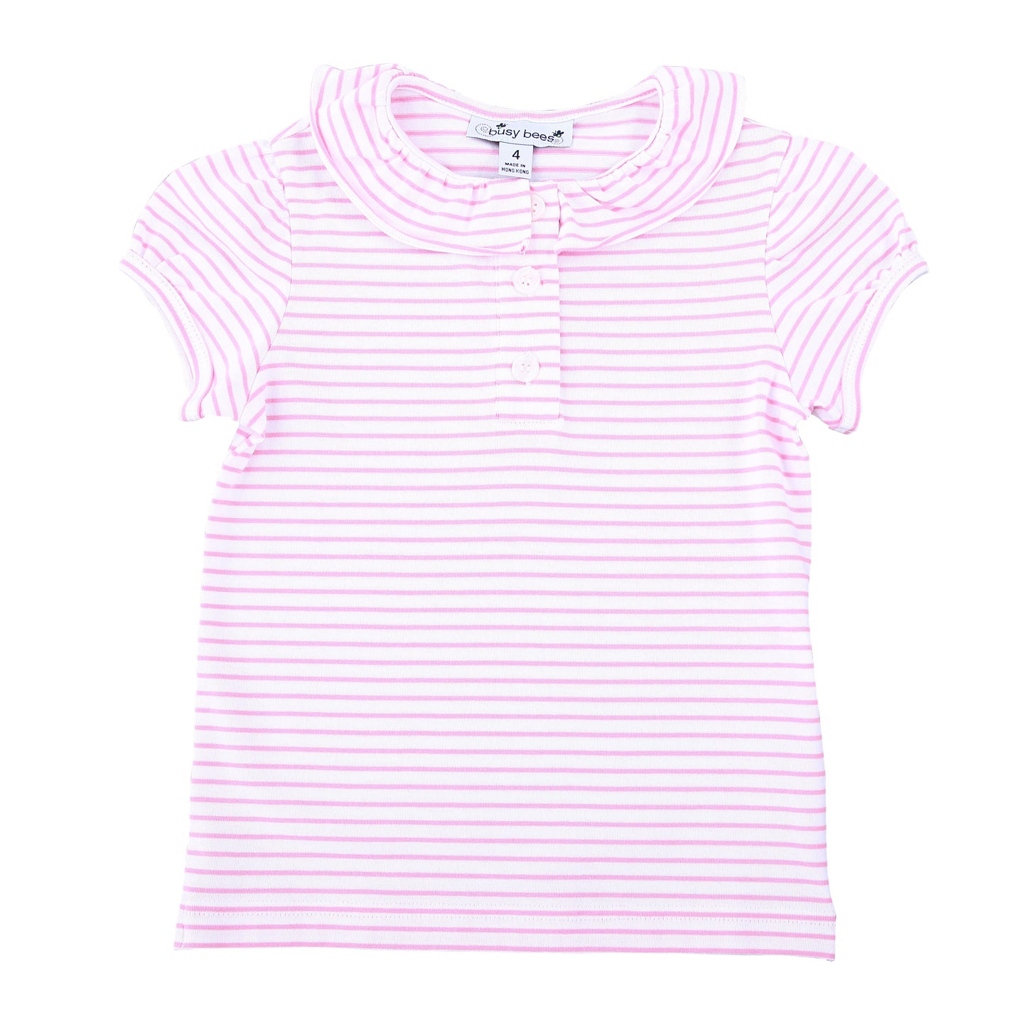 Eliza Girls Ruffle Knit Polo Pink Stripe