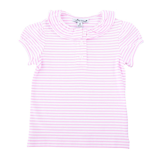 Eliza Girls Ruffle Knit Polo Pink Stripe