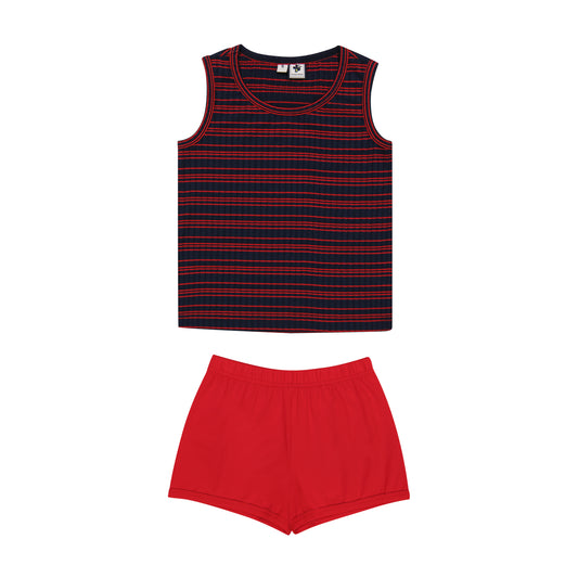 Remy Two Piece Tank + Bloomer Short Set Navy Stripe