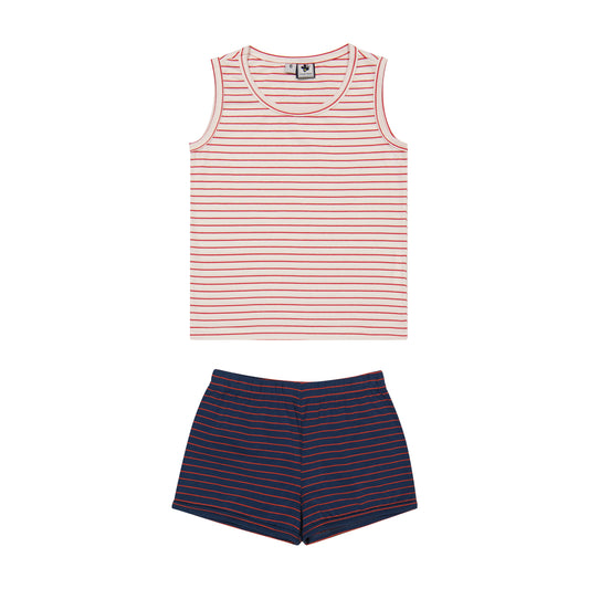 Remy Two Piece Tank + Bloomer Short Set Red Stripe