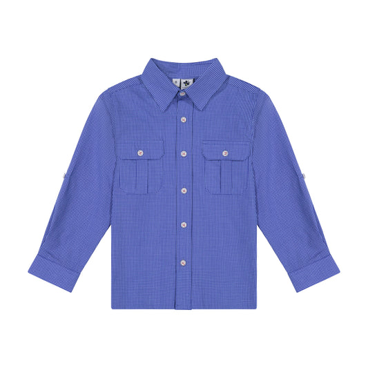 Reece Boys Camp Shirt Navy Blue Mini Check