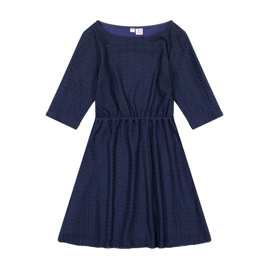 Leslie Tween Bateau Neck Dress Navy Lace