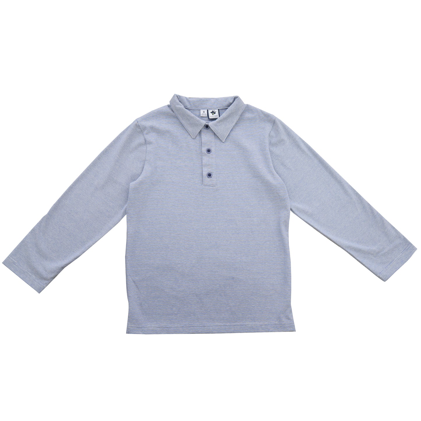 Boys Long Sleeve Polo Mini Blue Chambray Stripe